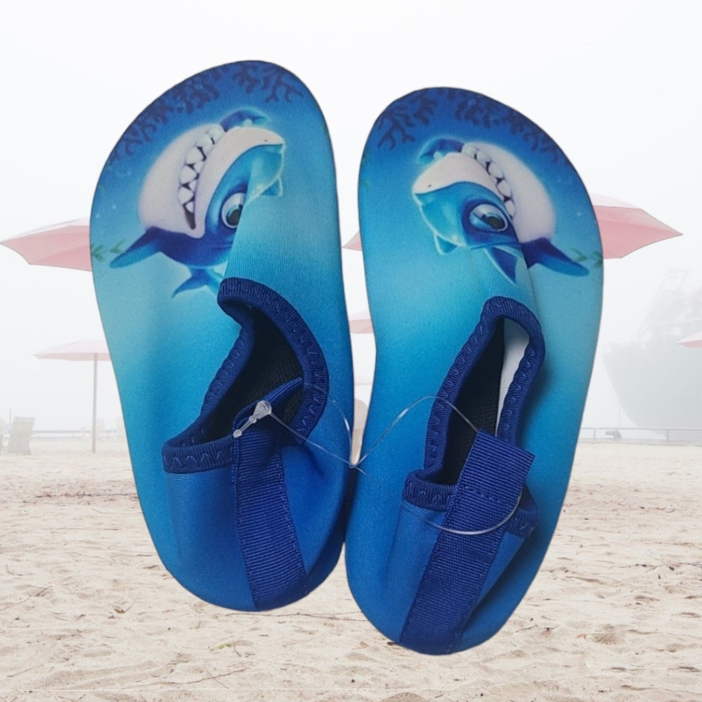 Bigib size 10 Toddler Blue Shark Non-Slip Swim Water Shoes ~ NEW